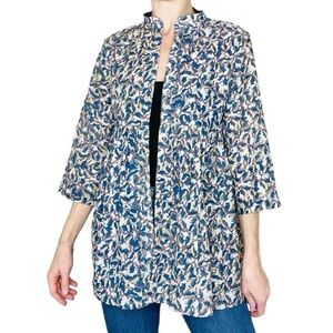 Creative Bee Blue Abstract Printed India Bohemian Open Light Cardigan